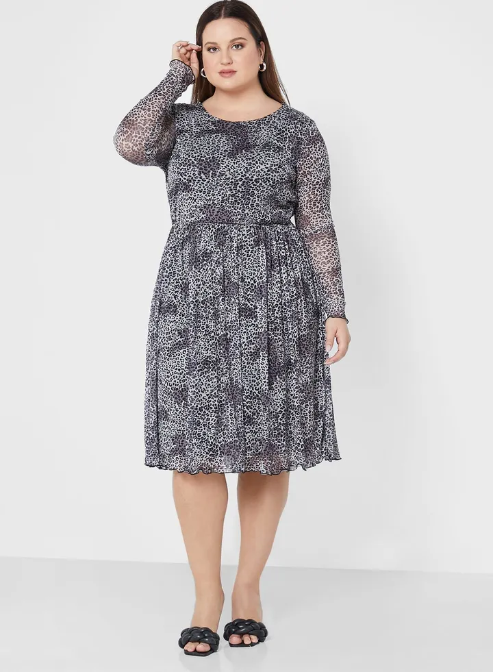Printed Mesh Detail Dress