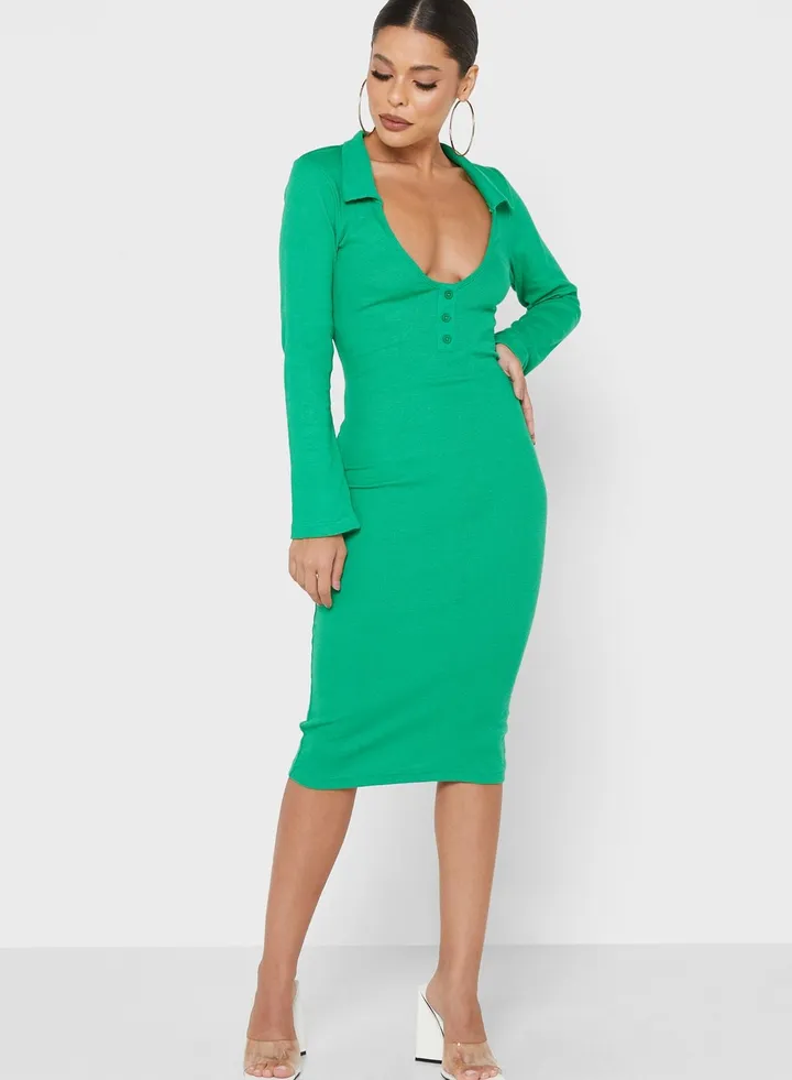 Ribbed Polo Neck Dress