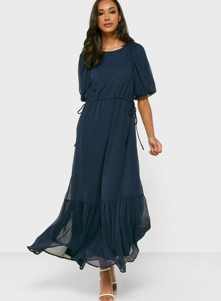 Tie Detail Shirred Dress