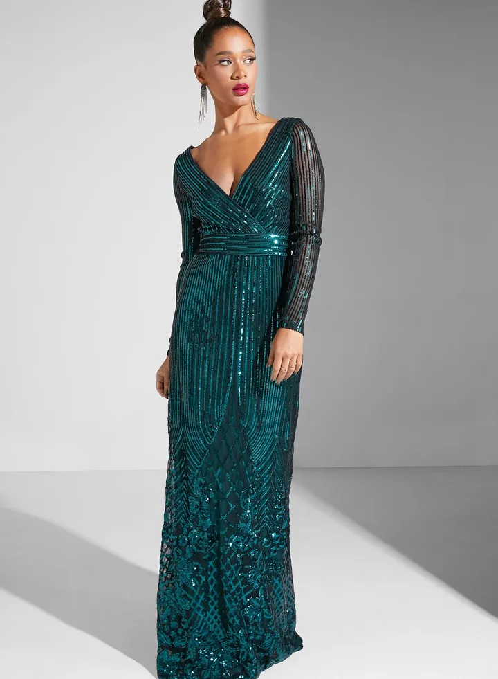 Surplice Neck Sequin Dress
