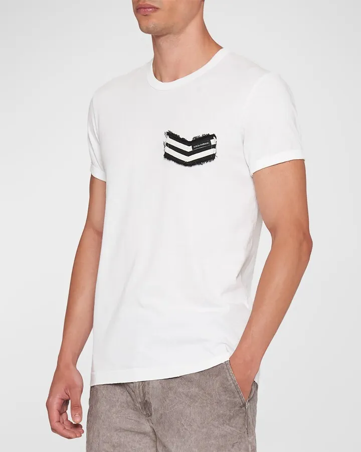 Men's Ribbed T-Shirt with Denim Patch