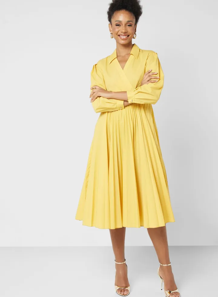 Wrap Pleated Dress