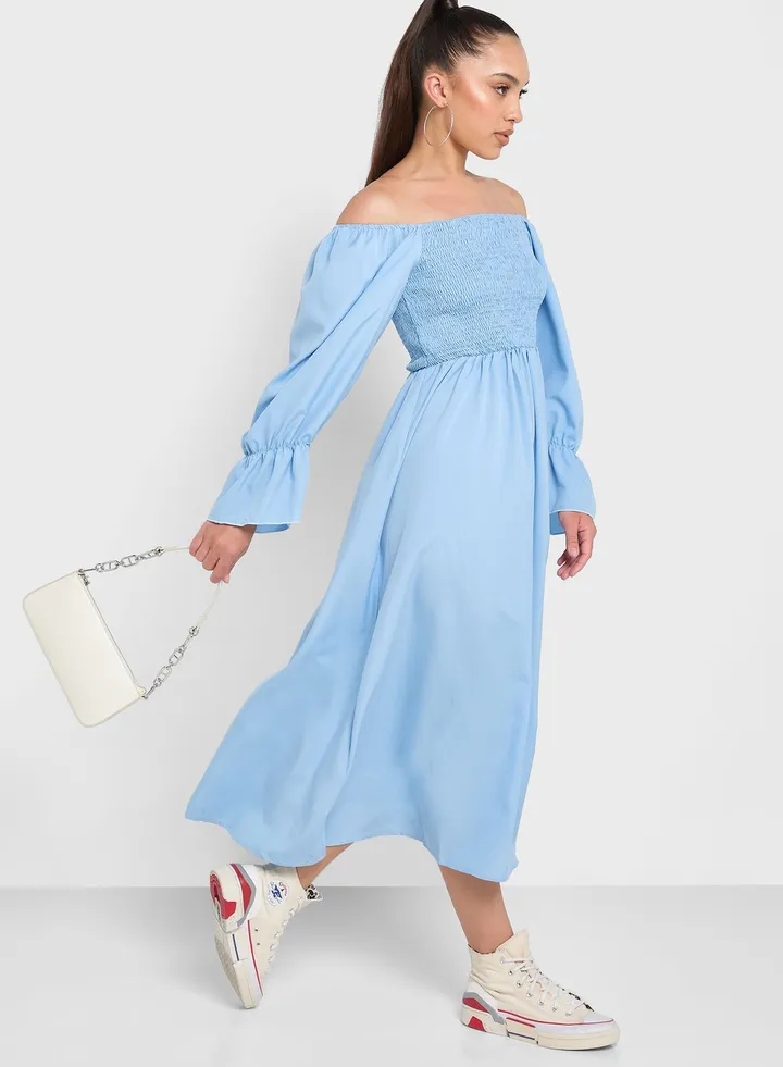 Off Shoulder Smock Dress