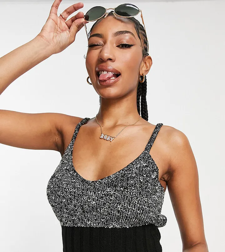 ASOS DESIGN Tall knitted cami with contrast stitch in black