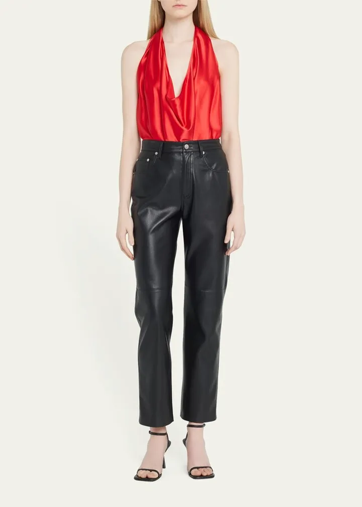 Harriet Sleeveless Draped Silk Halter Top