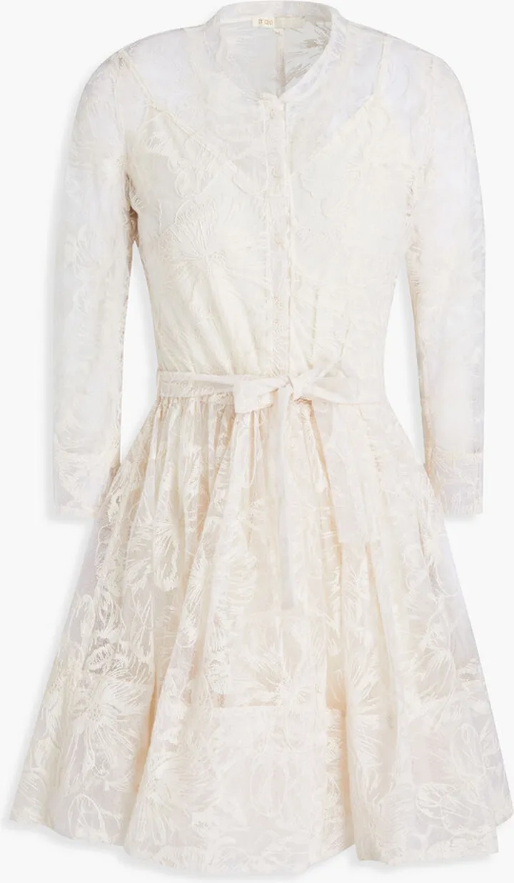 Gathered embroidered tulle mini dress