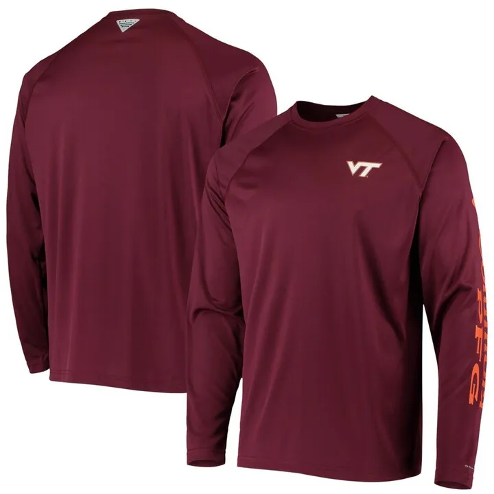 Men's Pfg Maroon Virginia Tech Hokies Terminal Tackle Omni-Shade Long Sleeve T-shirt