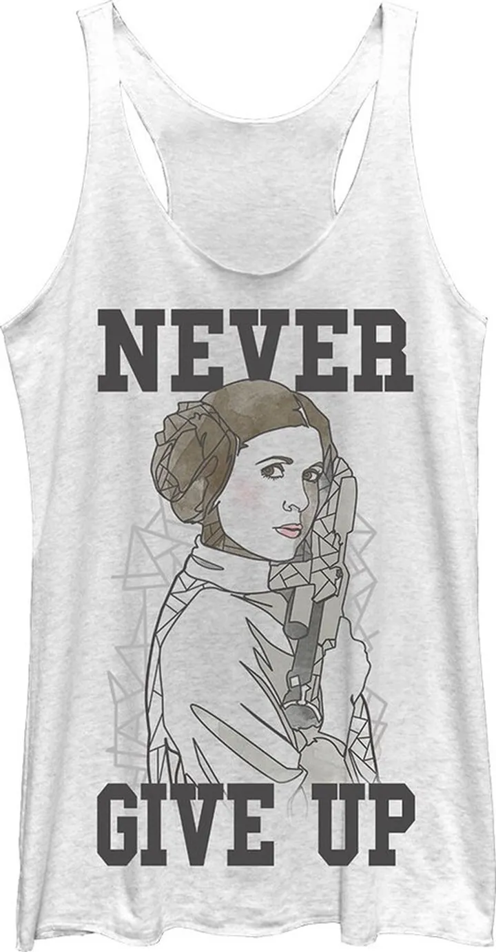 Women's Star Wars Princess Leia Never Give Up Racerback Tank Top - White Heather - Small