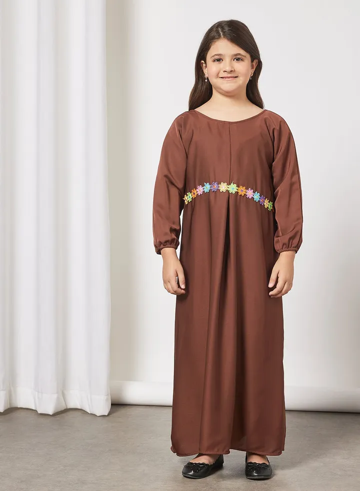 Kids Butterfly Abaya With Contrasting Embellishment
