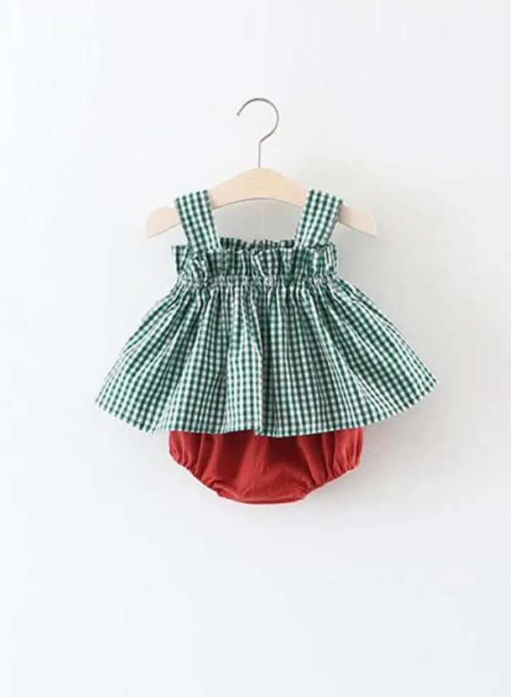 Checked Dress With Shorts Green/White/Red