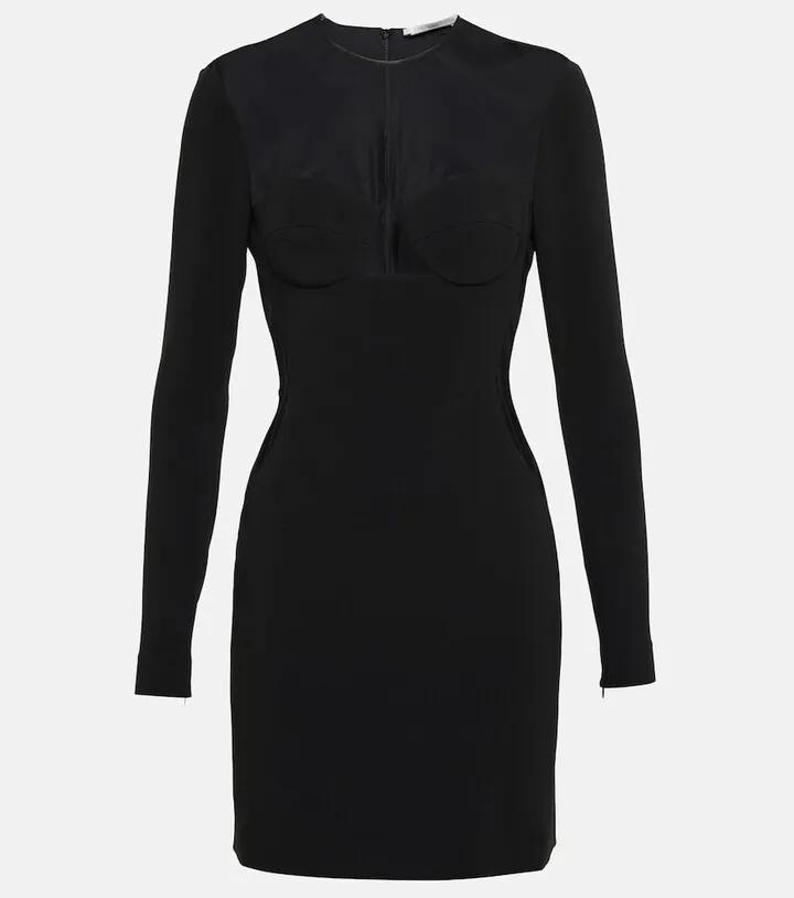 Mesh-paneled crepe minidress