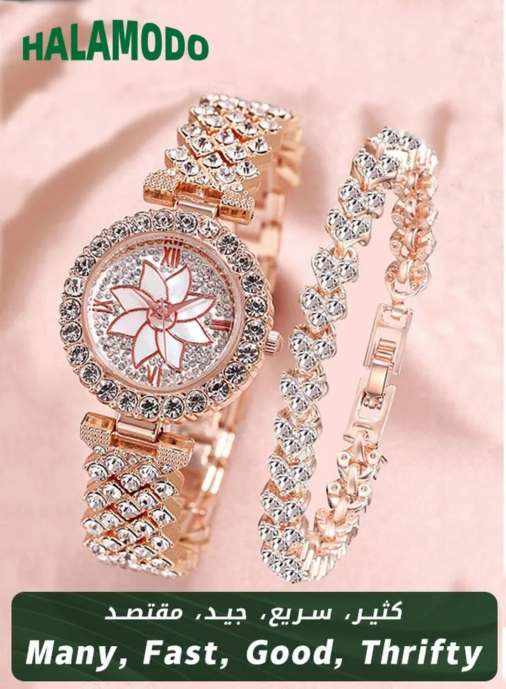 Luxury Women's Diamond Bracelet Watch Set