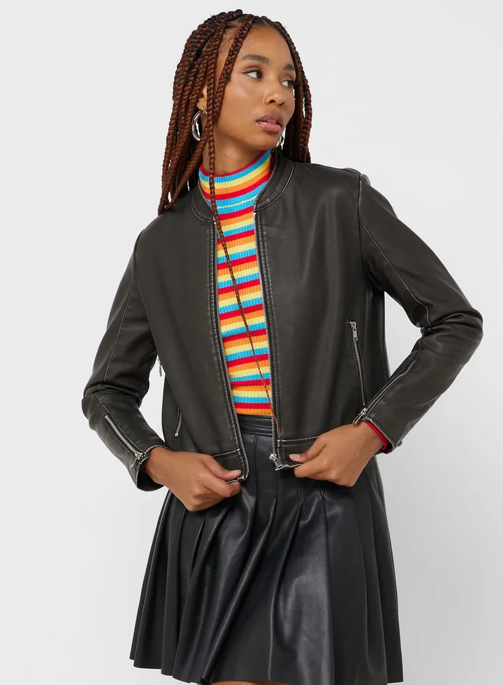 Button Detail Pu Jacket