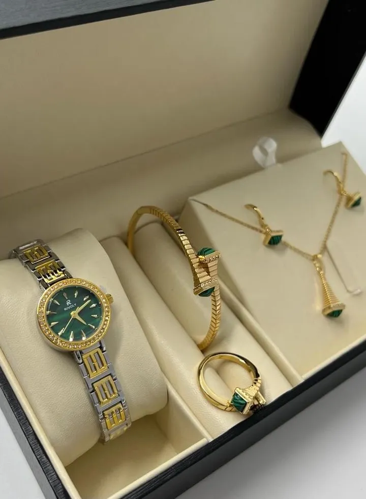 Women's Rivoli Brand Set, Consisting of a Watch, bracelet, necklace and earring and Ring steel