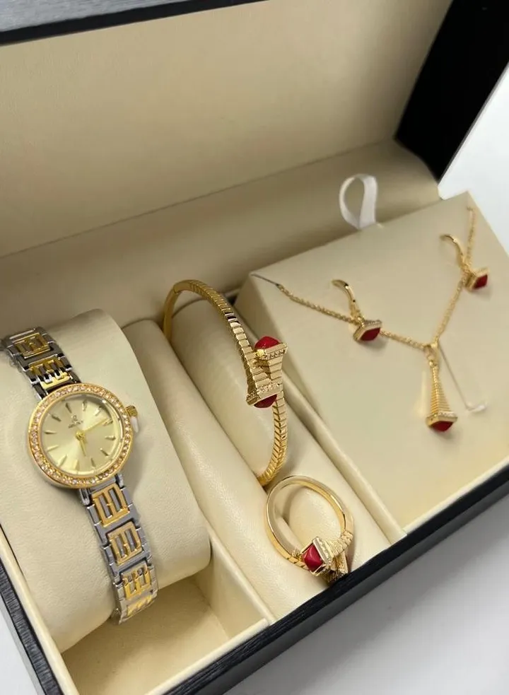 Women's Rivoli Brand Set, Consisting of a Watch, bracelet, necklace and earring and Ring steel