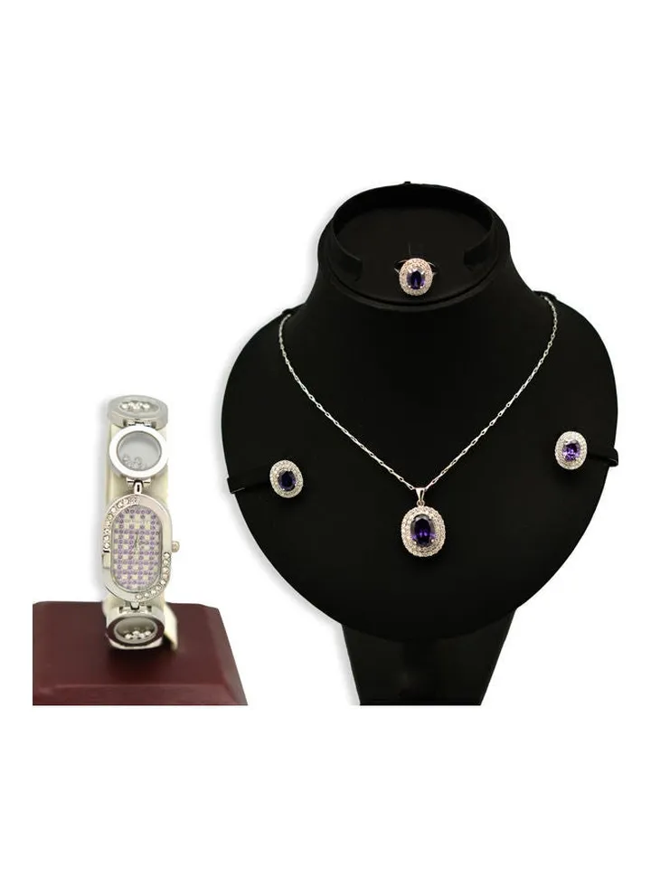 Women's 5-Piece Stone Studded Analog Watch With Necklace Set SARAH1-16-2