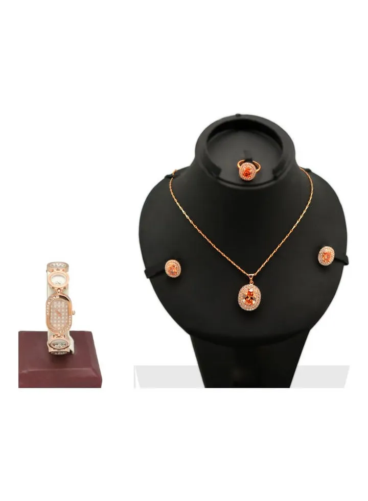 Women's 5-Piece Stone Studded Analog Watch With Necklace Set SARAH1-16-3
