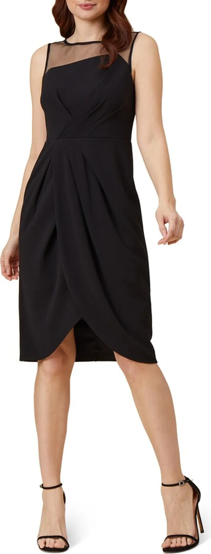 Illusion Yoke Crepe Sheath Dress