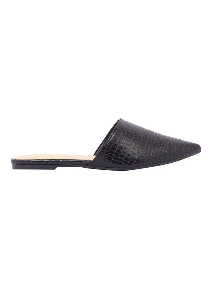 Snakeprint Flat Mules Black