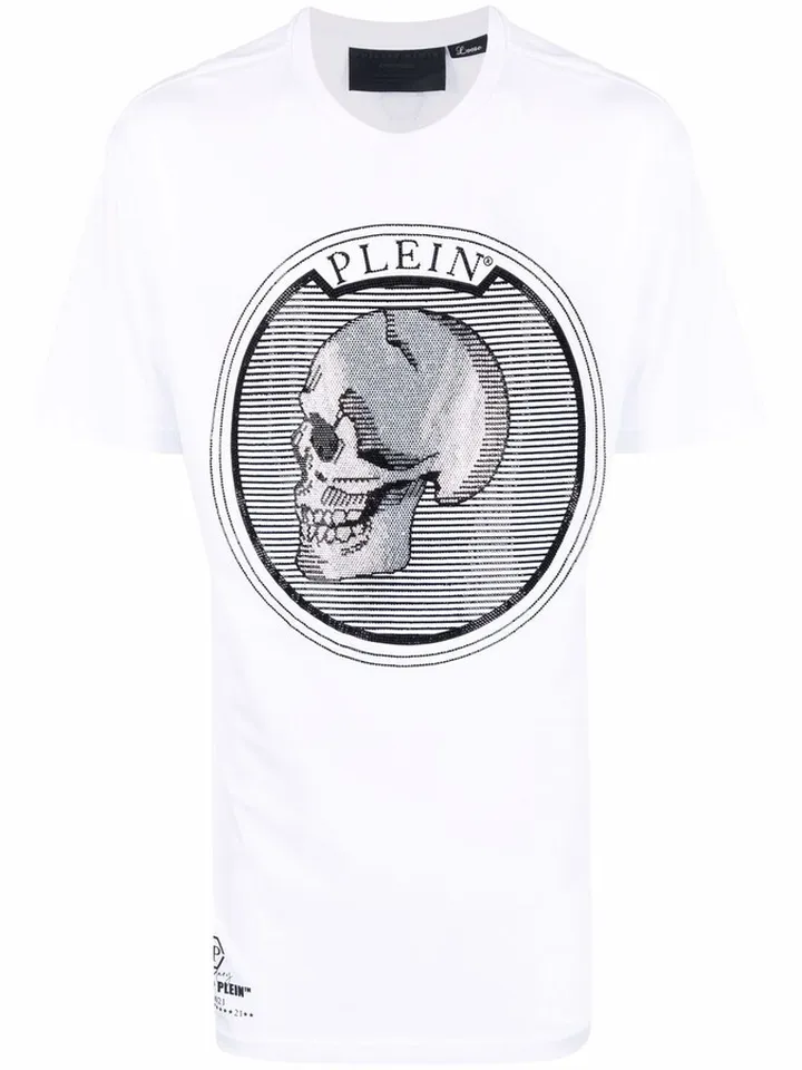 Outline Skull crystal cotton T-shirt
