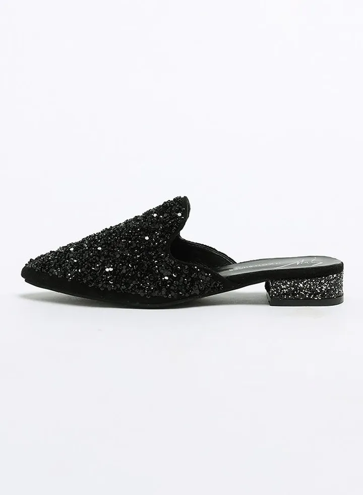 Sequin Mules Black