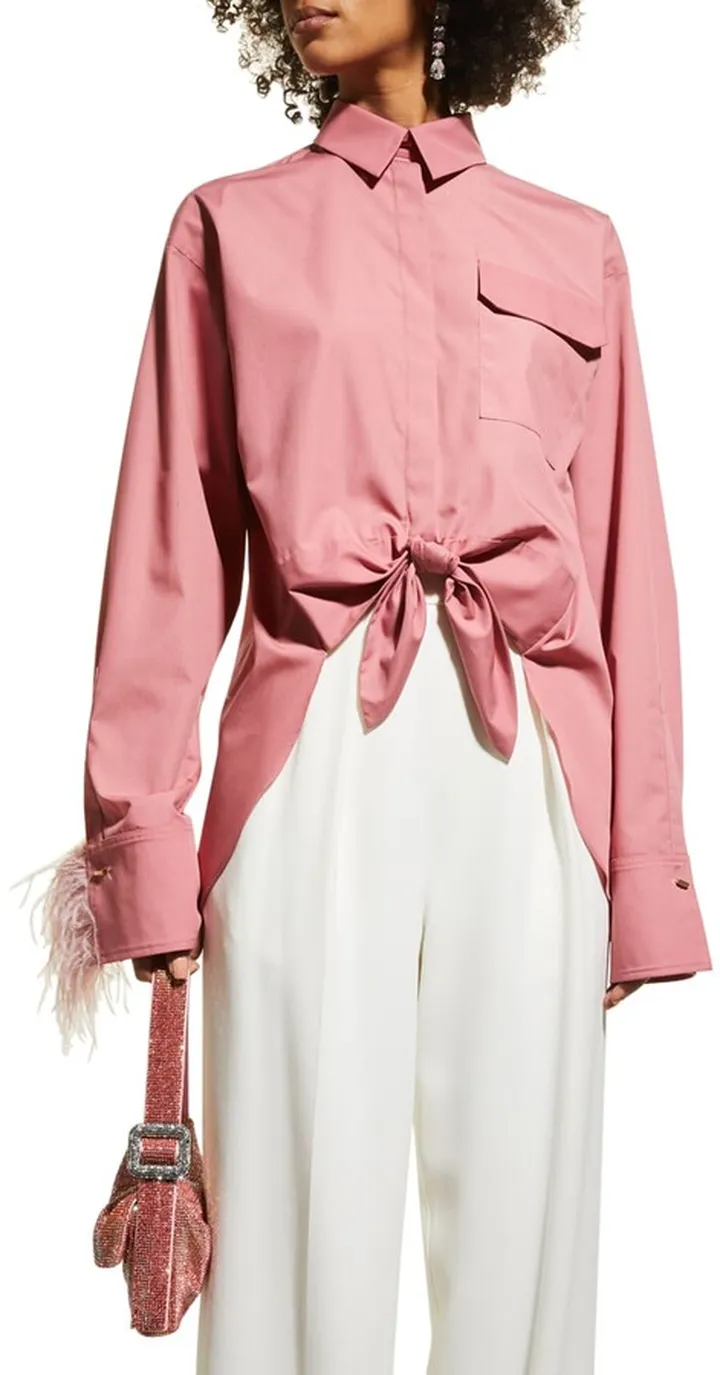 Tatiana Feather-Trim Tie-Front Top