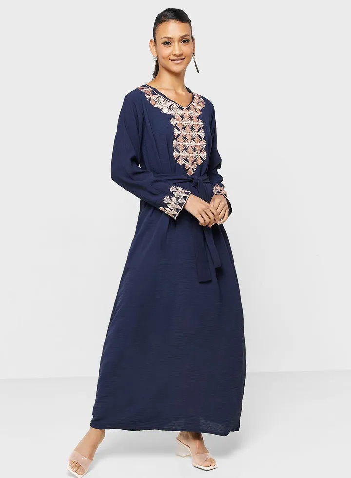 Embroidered Belted Jalabiya