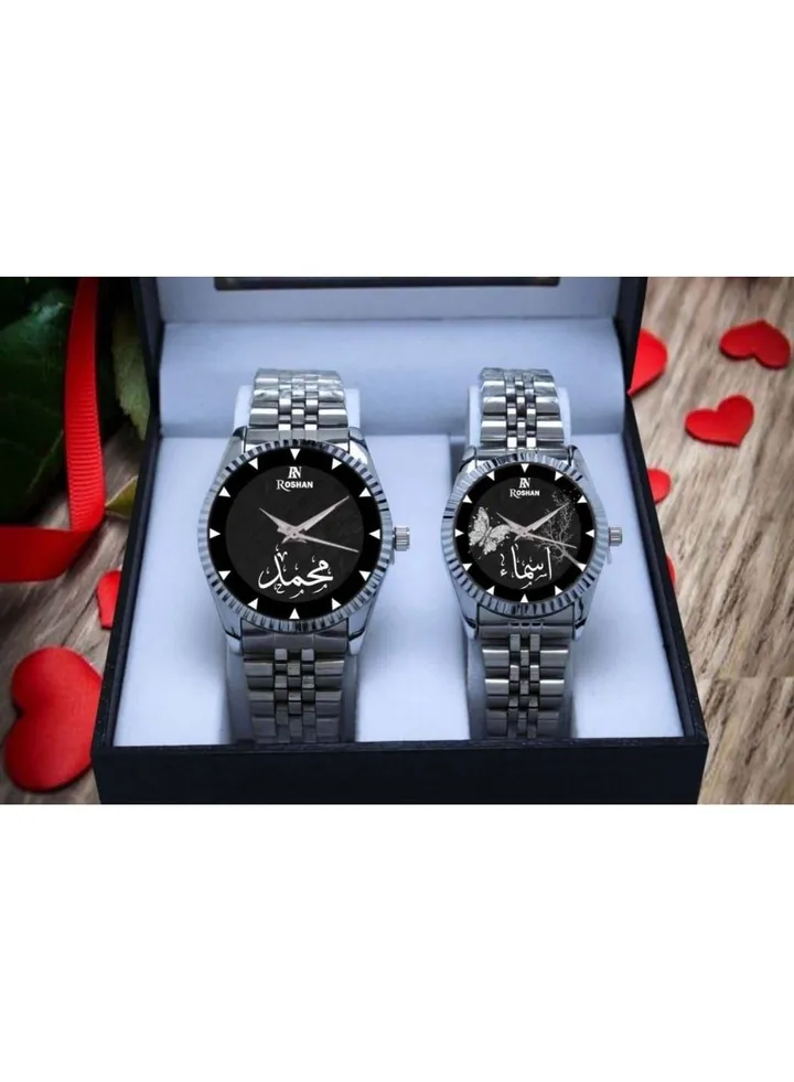 Water Resistant Stainless Steel Analog Couple Watch Set
