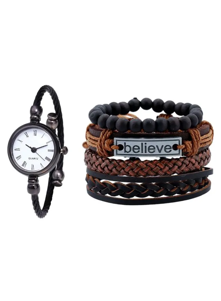 Women's 5-Piece Fashion Analog Watch And Bracelet Set NSSB037002219