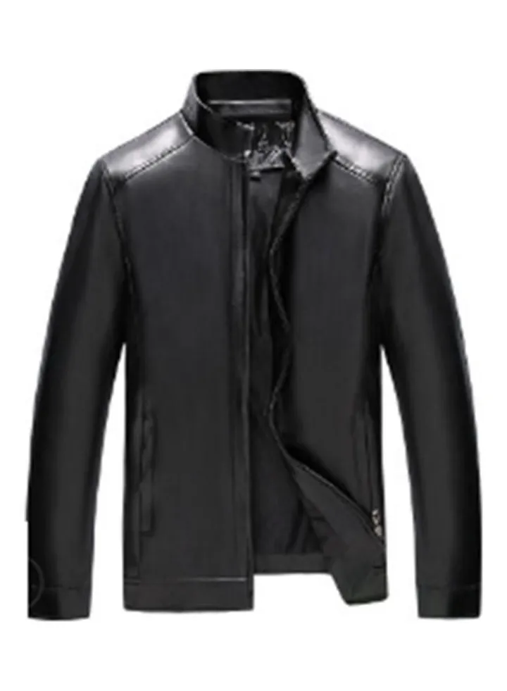 New Stand Collar Leather Jacket black
