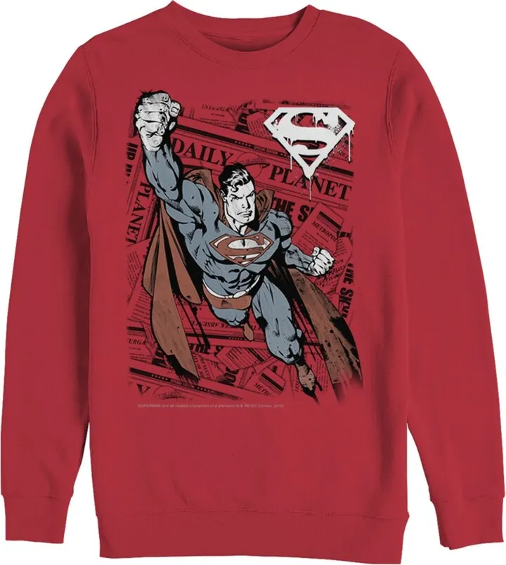 Men's Superman Daily Planet Newspaper Sweatshirt - Red - X Large