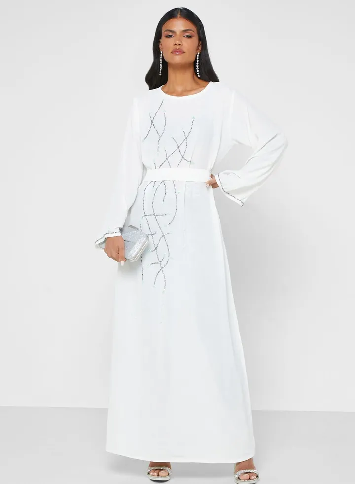 Embellished Belted Jalabiya