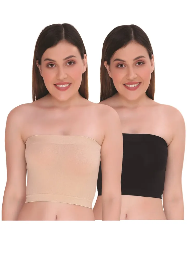 Women's Non Padded Strapless Tube Bra (Pack Of 2) Black/Beige