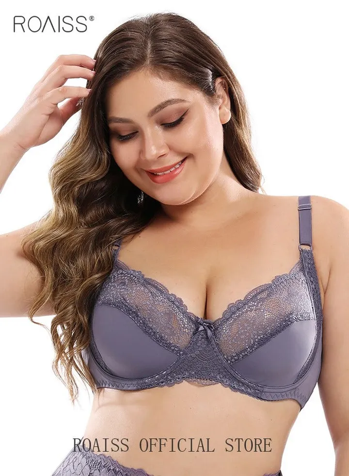 Plus Size Women's Lace Bra Push Up Daily Underwire Ultra Thin Three-Quarter Cup Bras Leisure Comfort Soft Breathable Underwear See-Through Lingerie