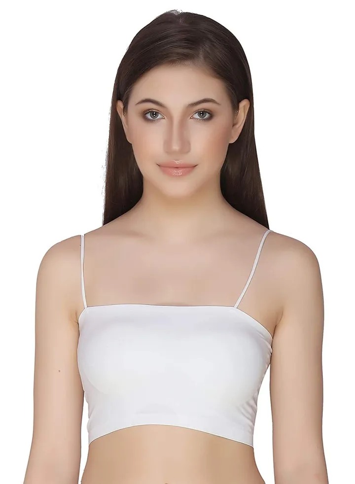 Women’s Ice Silk Seamless Padded Tube Bra, Free Size, White