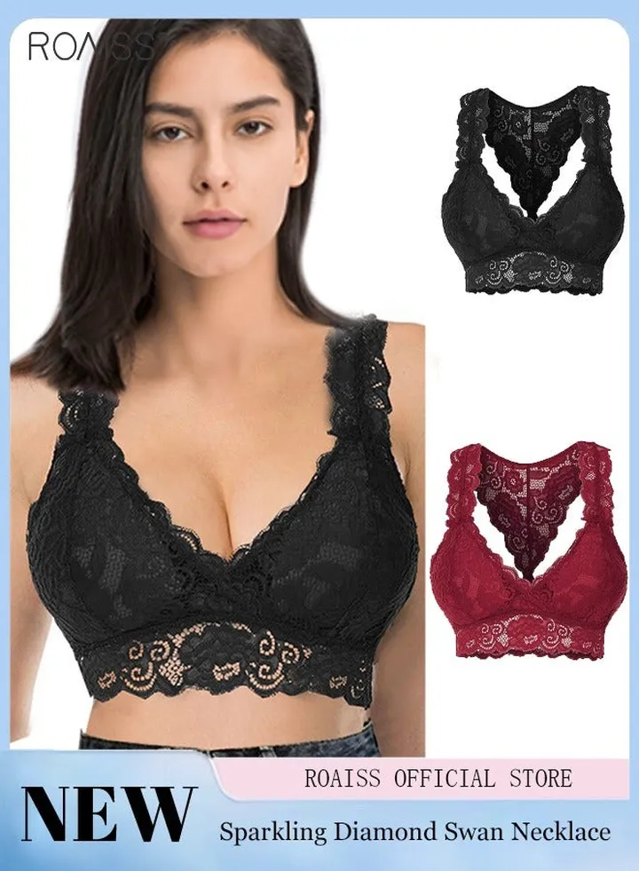 Women'S 2 Piece Lace Bra Hollow Removable Bra Pad Without Steel Ring