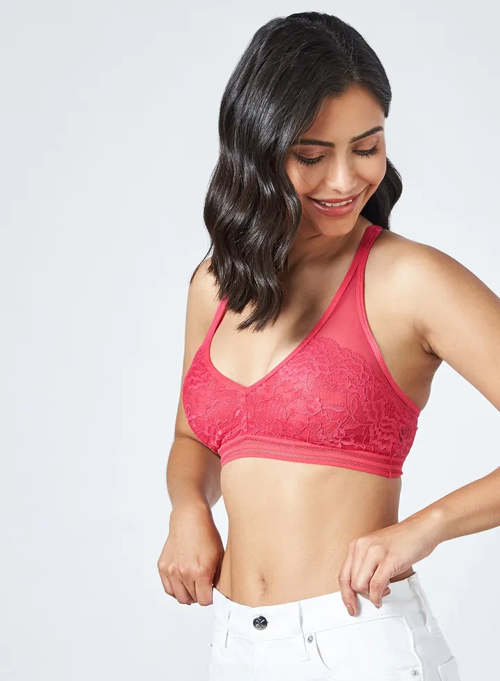 Lace Sheer Non-Wired Bralette Bright Rose