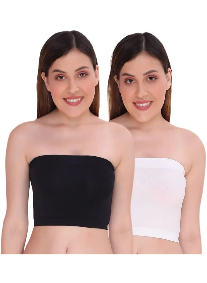 Women's Non Padded Strapless Tube Bra (Pack Of 2) Black/White