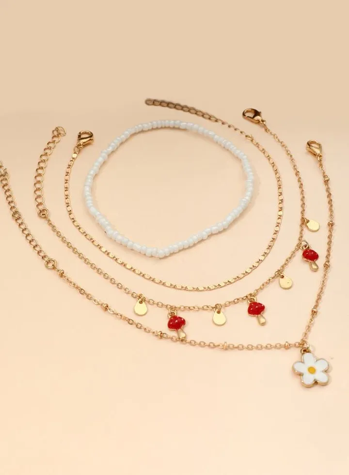 Set of 4 - Flower Drop Assorted Anklet