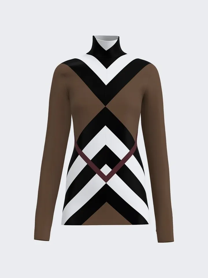 Stretch Turtleneck Top Dark Birch Brown