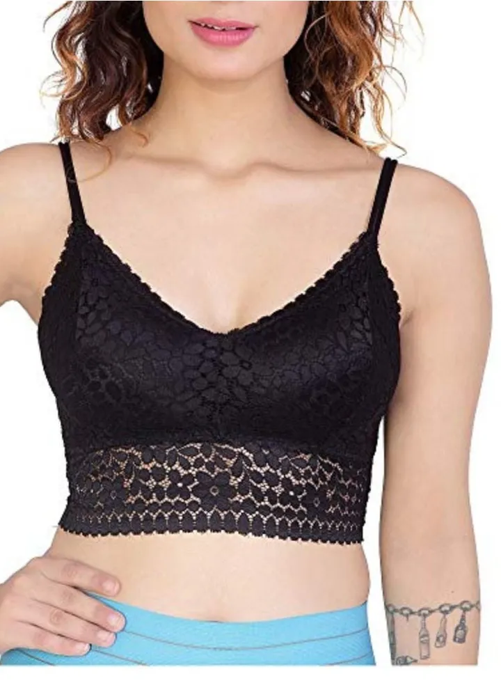 Women’s Padded Floral Lace Bralettle Bra, Black