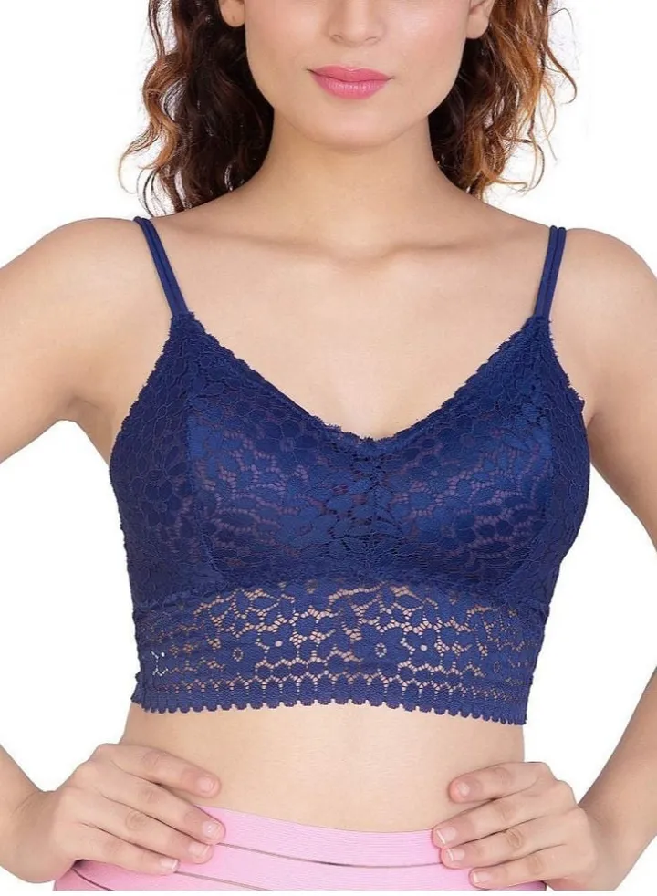 Women’s Padded Floral Lace Bralettle Bra, Blue