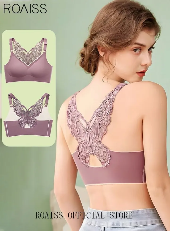 Women's Butterfly Latex Lace Bralette High Elastic Push Up Padded Daily Leisure Comfort Breathable Soft Cup Bras Sweet Romantic Underwear Lingerie Underclothes Purple