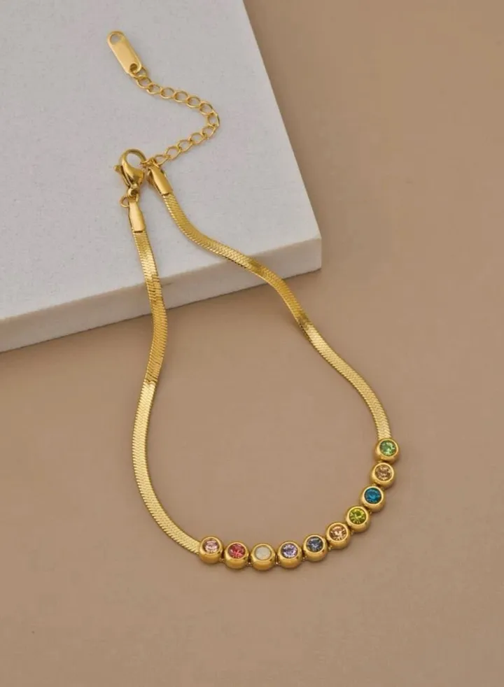 Stylish Stainless Steel Gold Plated Anklet For Women Inlaid With Rhinestone