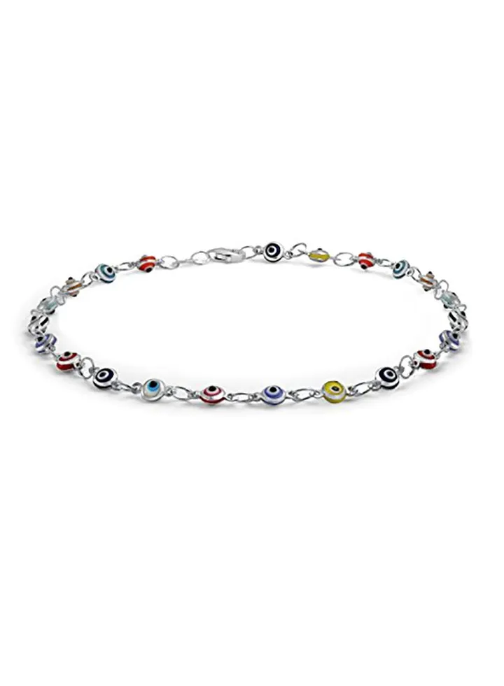 925 Sterling Silver Turkish Evil Eyes Anklet
