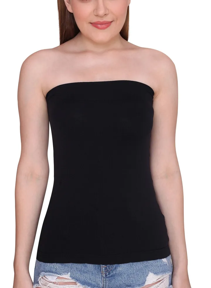 Women's Strapless Stretchable Long Bandeau Tube Top Camisole Black