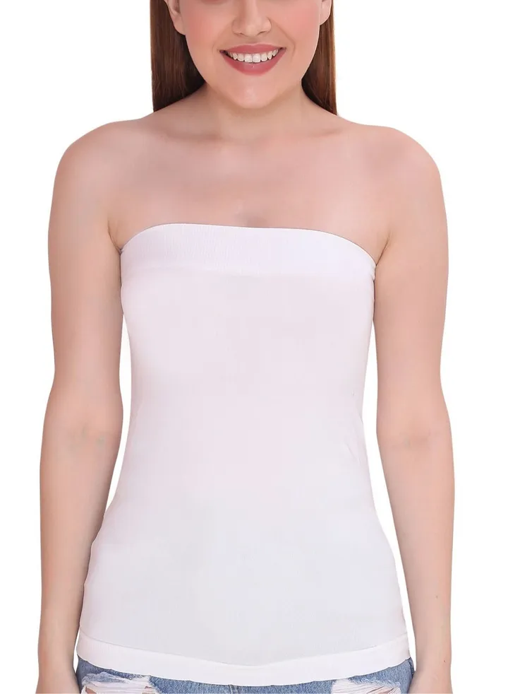 Women's Strapless Stretchable Long Bandeau Tube Top Camisole White