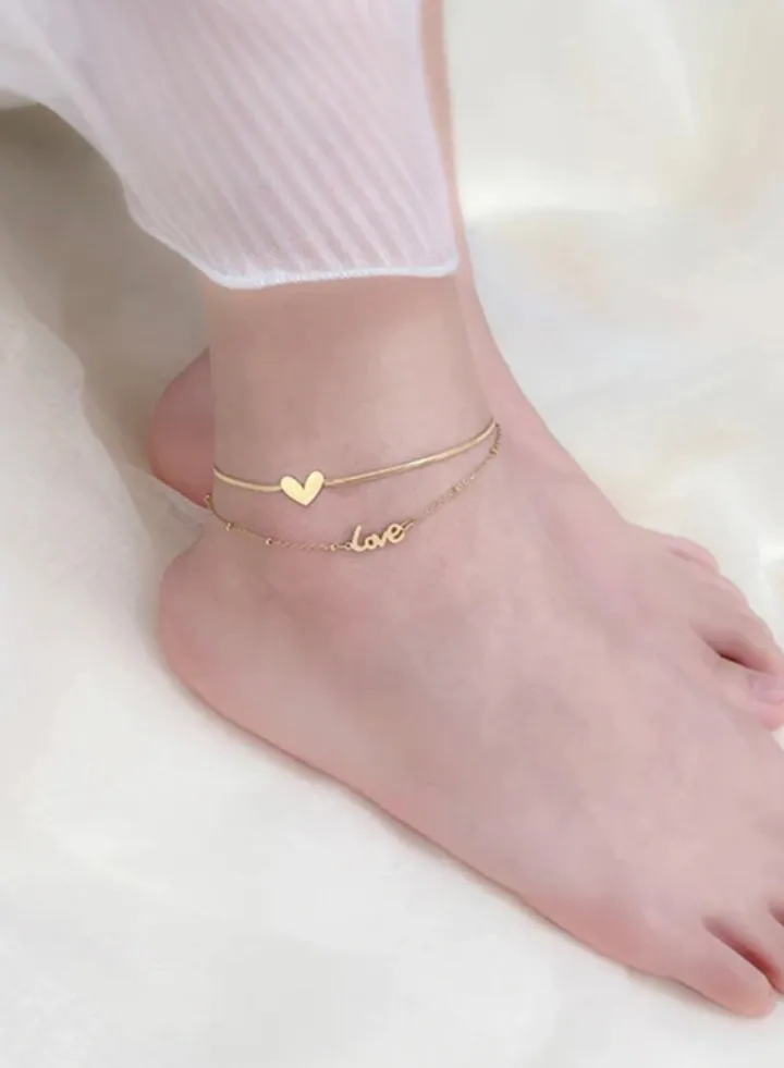 18k Gold Plated Heart Anklet For Women