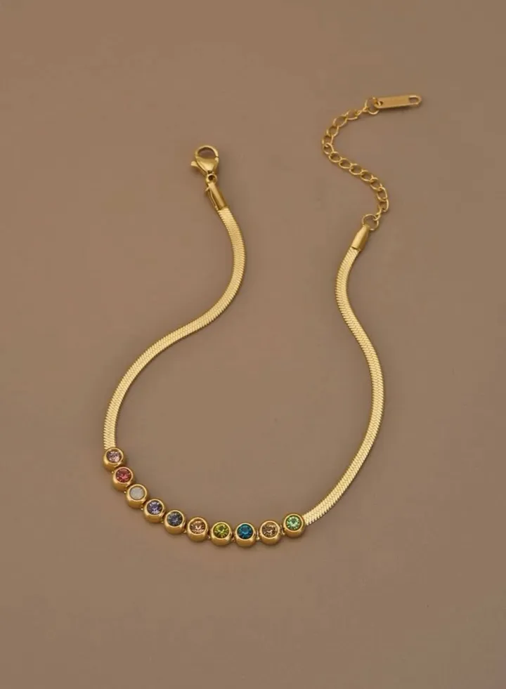 Stylish Stainless Steel Gold Plated Anklet For Women Inlaid With Rhinestone