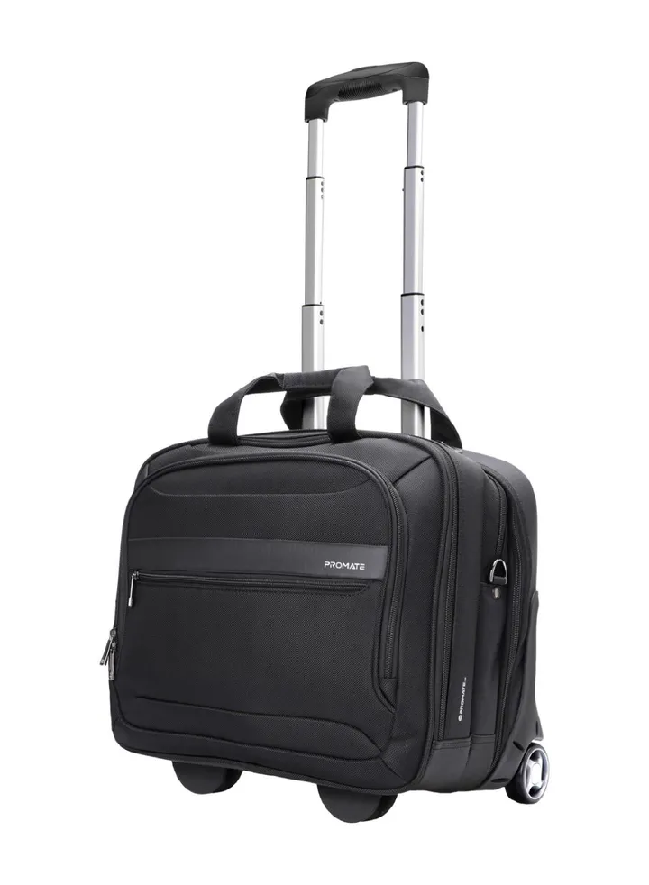 Promate Laptop Trolley Bag, Water Resistance 16-inch Laptop Bag with Shoulder Strap, Multiple Large Compartments, Durable Wheels and Lightweight design for Laptop, Tablets, Persona-TR